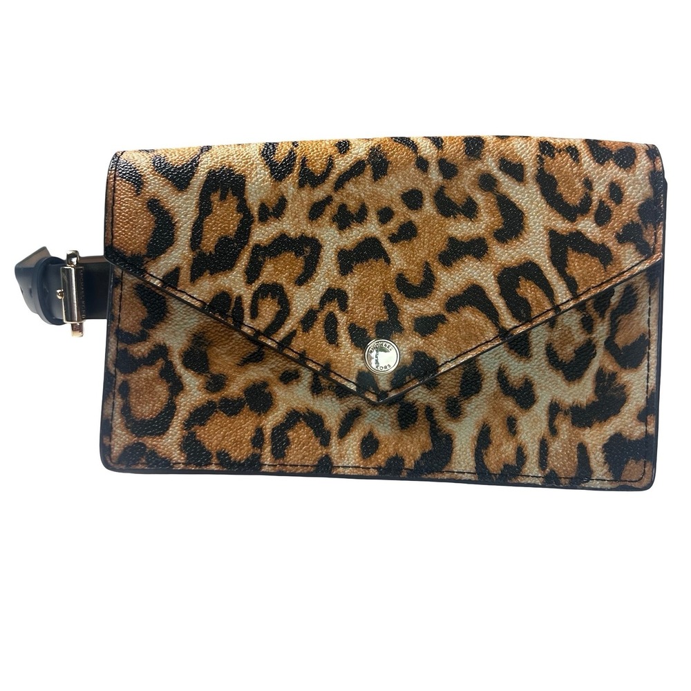 Michael Kors Leopard Print Leather Envelope Belt Bag Size S/M Fanny Pack Travel
